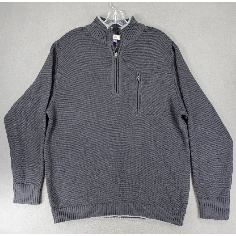 FIaw** Ibex Sweater Mens Large Grey Mock Full Zip Knit 1/4 Zip Superwash Wool